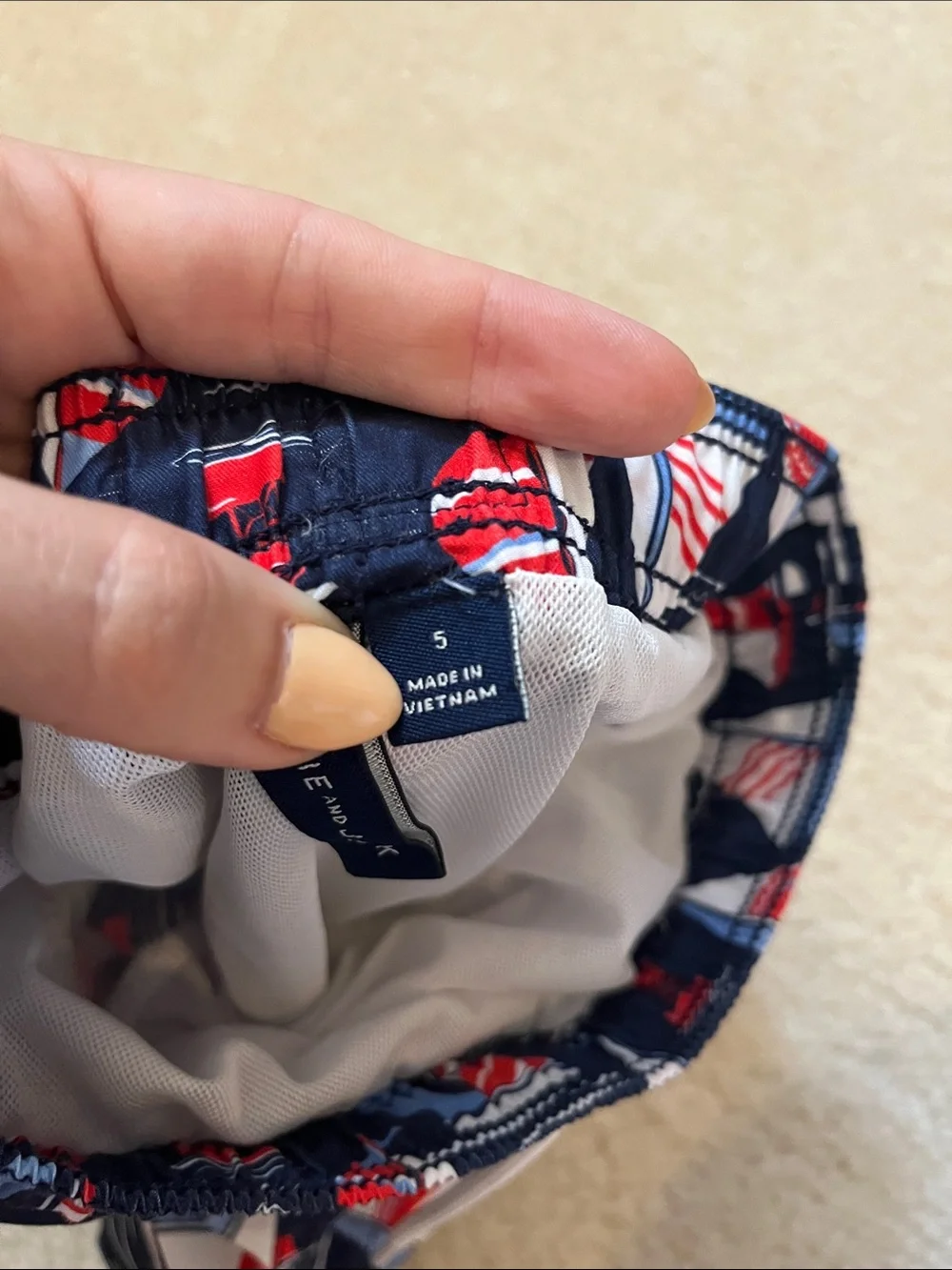 Janie and Jack Navy Swim Shorts with Red & Light Blue Sailboat Print